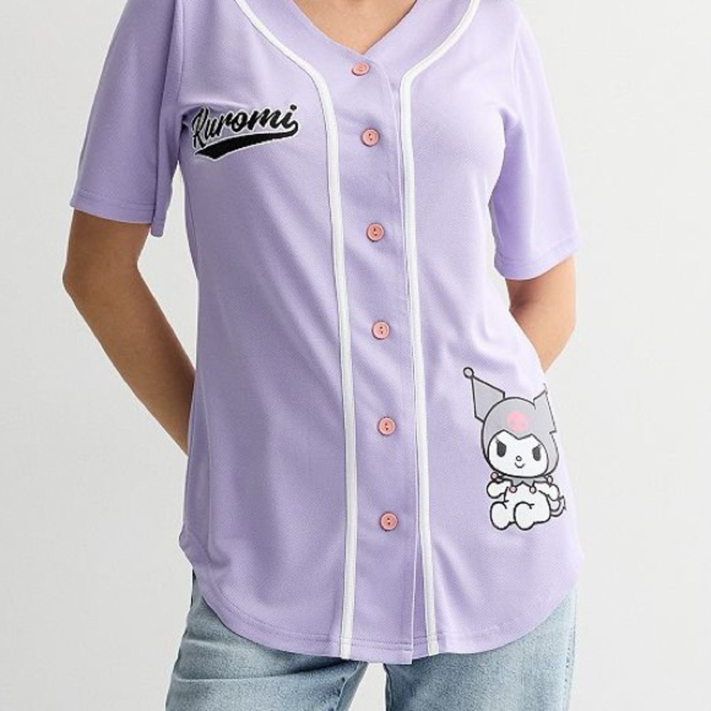 Hello Kitty Kuromi by Sanrio Size XL Graphic Lavender Baseball Jersey